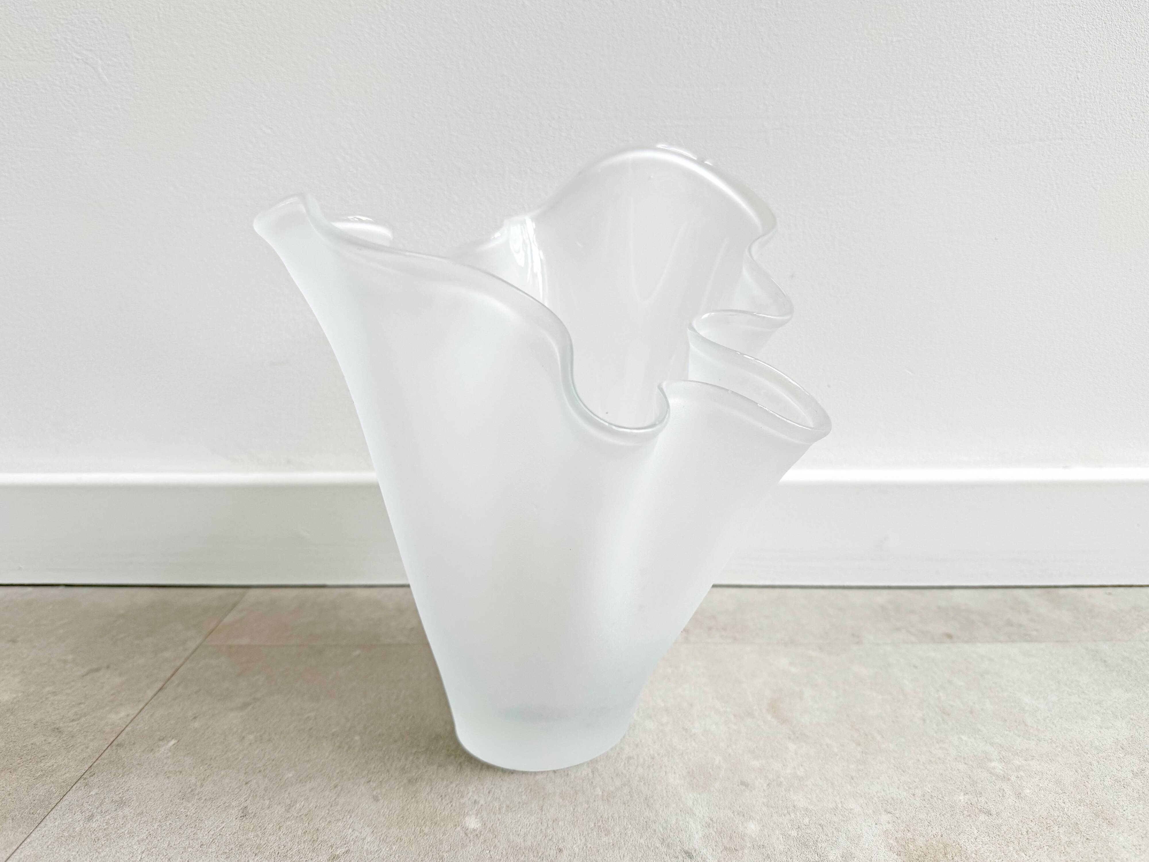 White folded glass vase