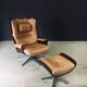 Set of Mid-Century Modern Leather Lounge Chair and Ottoman, Germany, 1960s