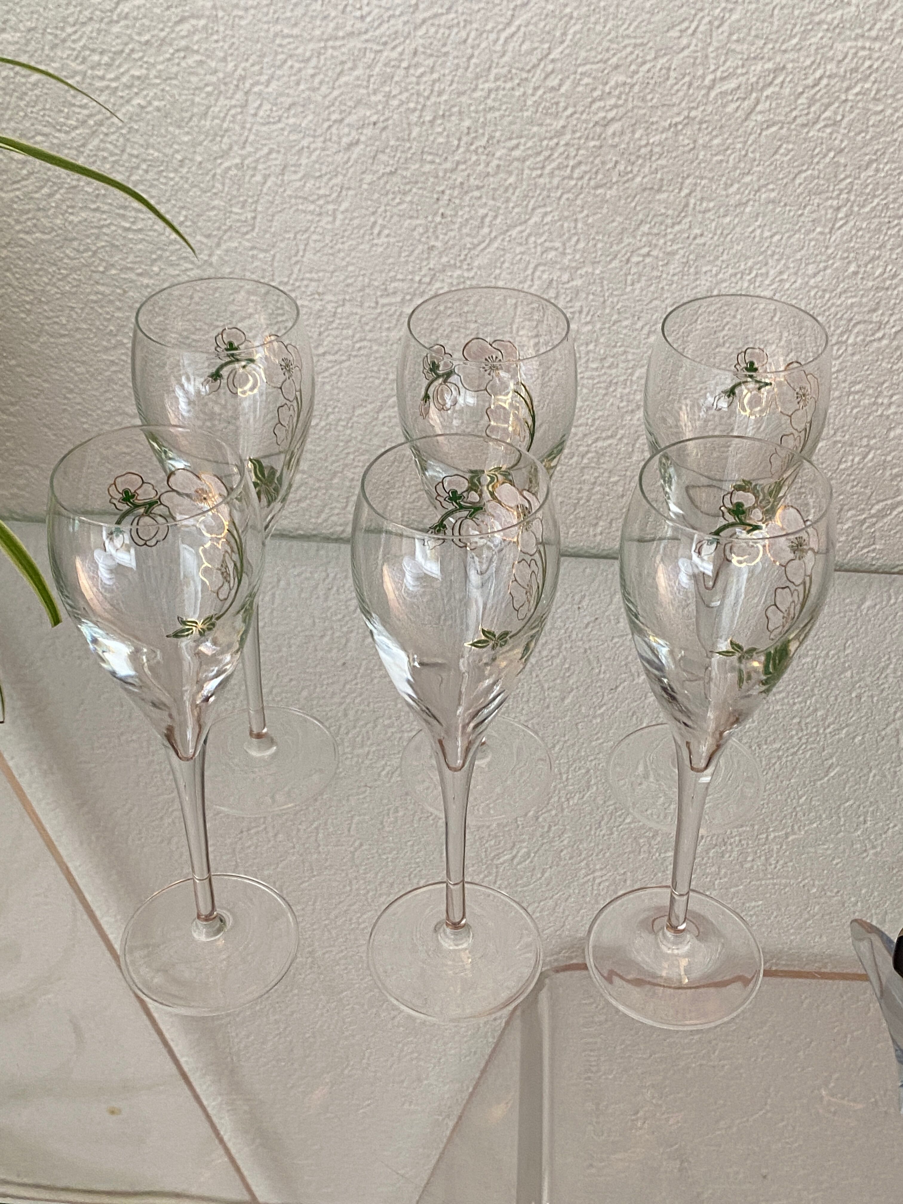 Six champagne flutes, Perrier-Jouët, Belle Epoque, E.Gallé