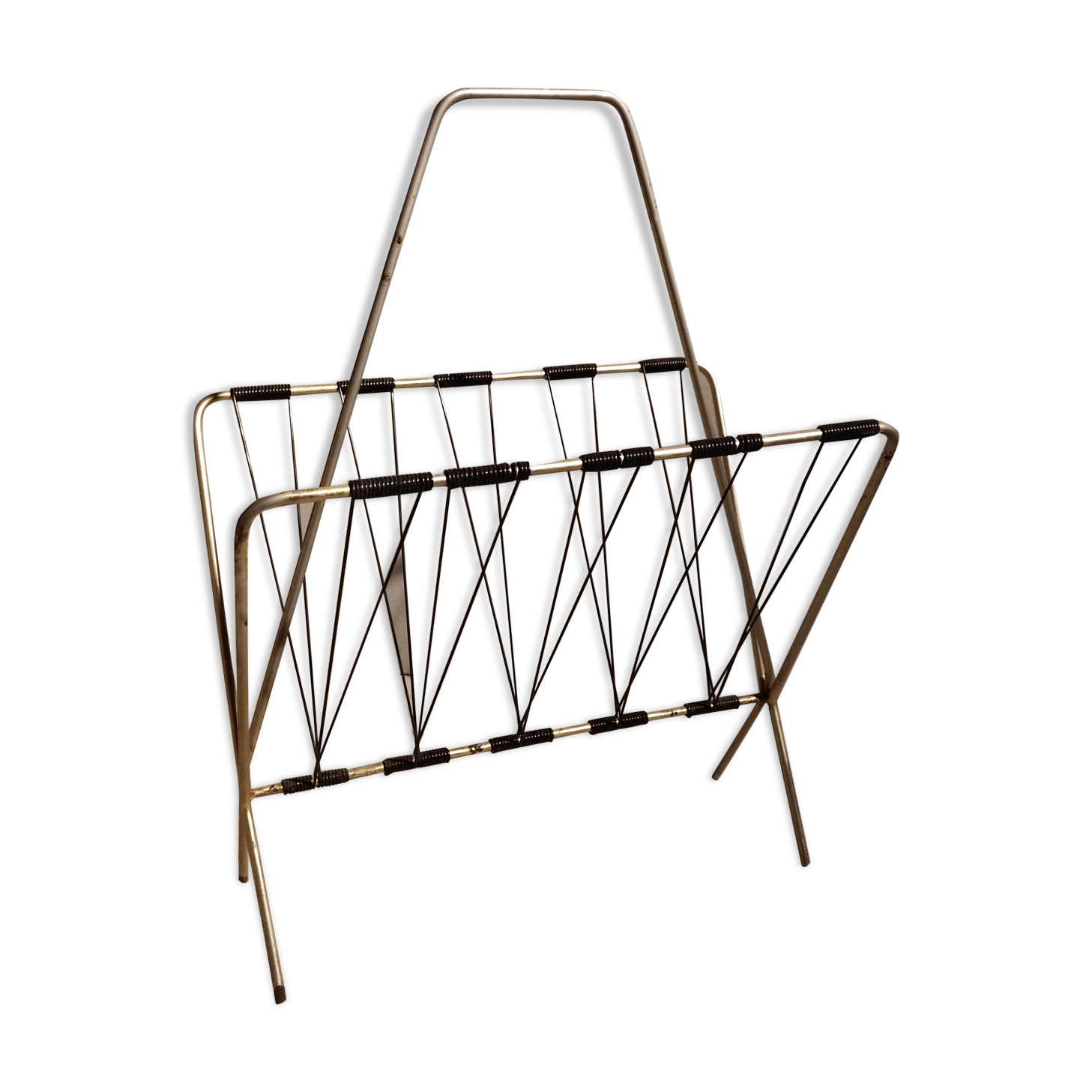 Vintage gold metal and black scoubidou magazine holders