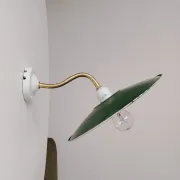 Antique wall light with a swan neck in enamelled metal, porcelain, and brass.