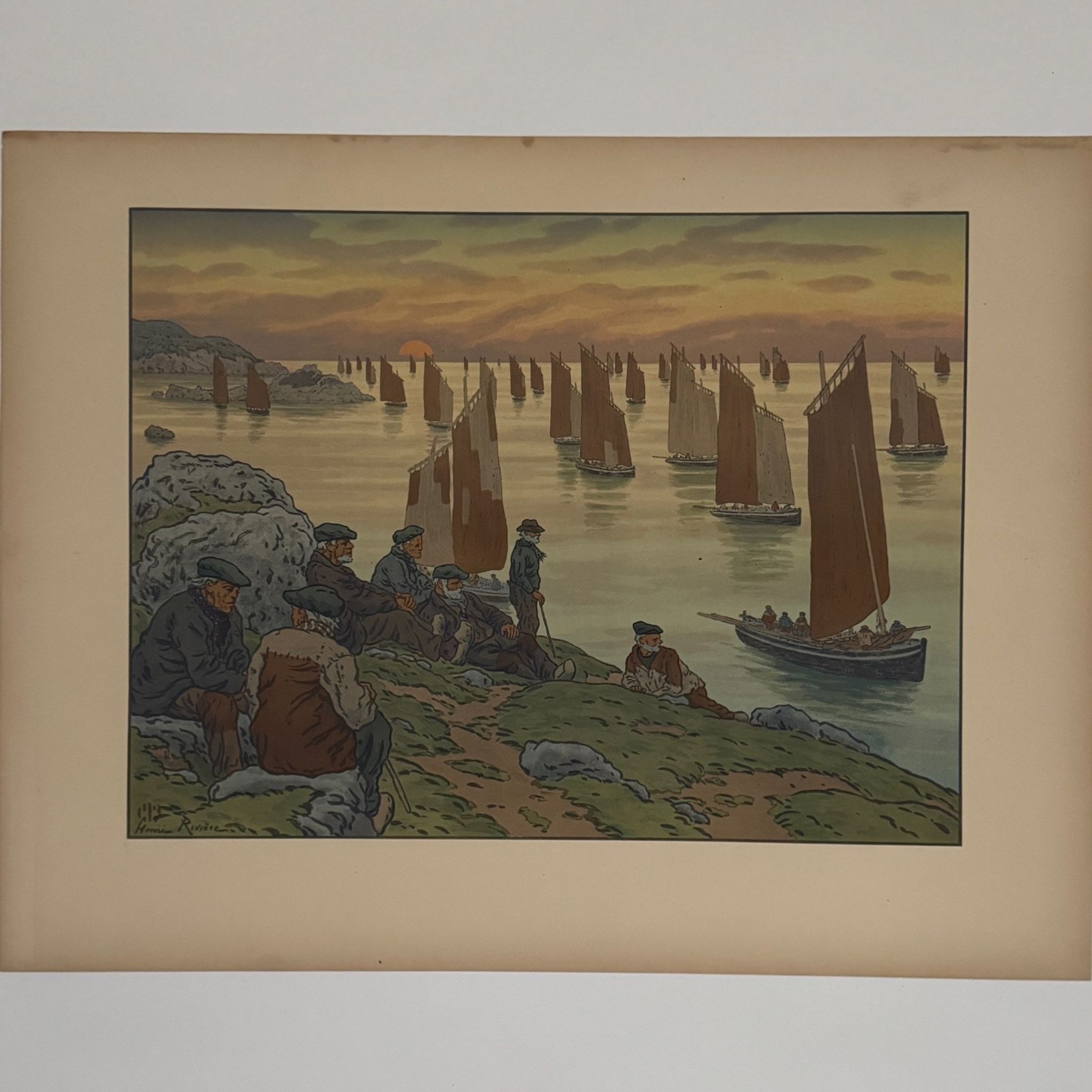 Lithograph by Henri Rivière The Wind of Noroît - The Old Ones