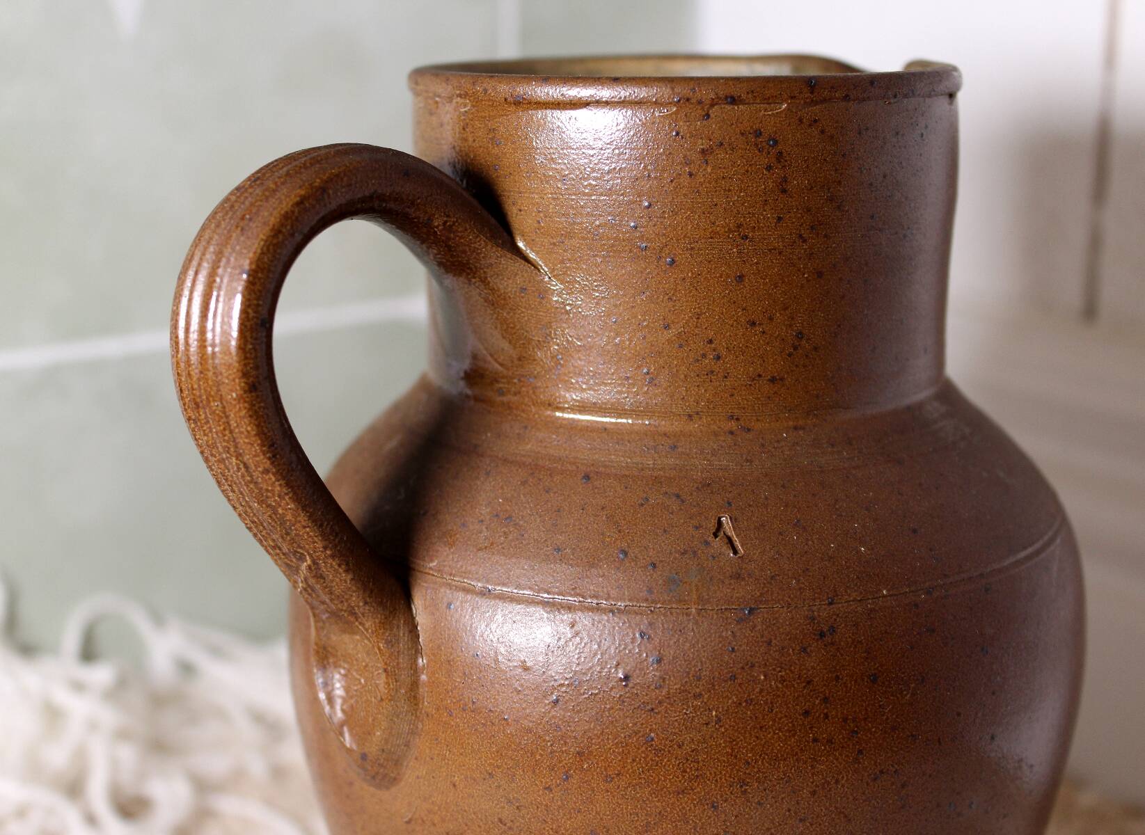 Berry Stoneware Pitcher - Handmade - French - Vintage