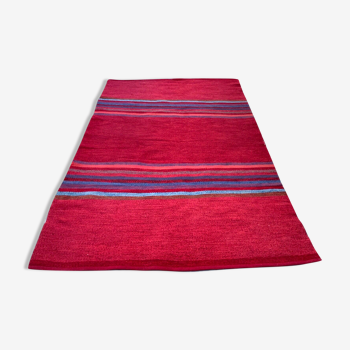 Red  wool flat weave rug vintage scandinavian 1960s, 158cm x 245cm
