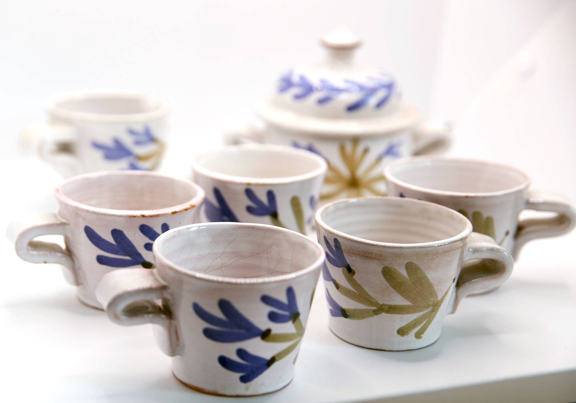 5 cups, 1 milk jug, 1 sugar bowl by Michel Barbier Vallauris