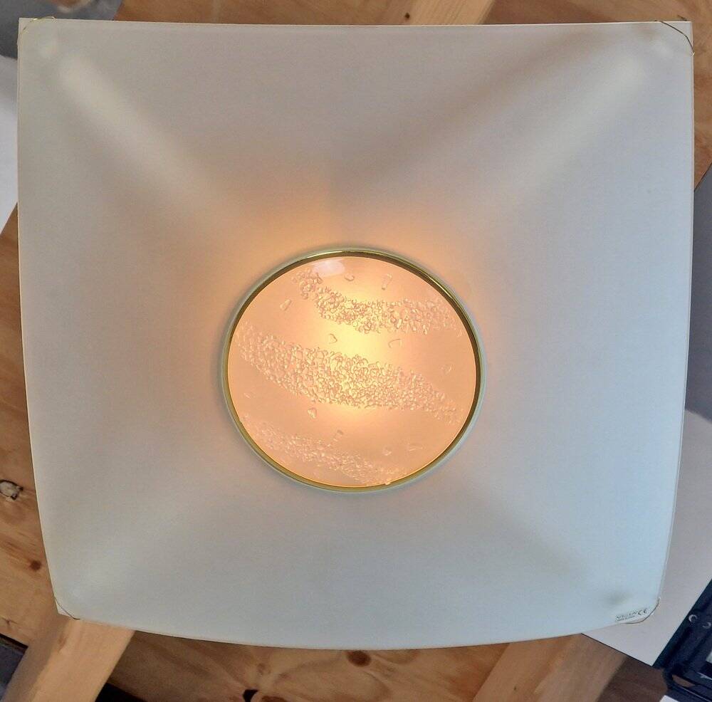 Vibea Quadra Ceiling Lamp in Ice Glass and Brass, 1970s