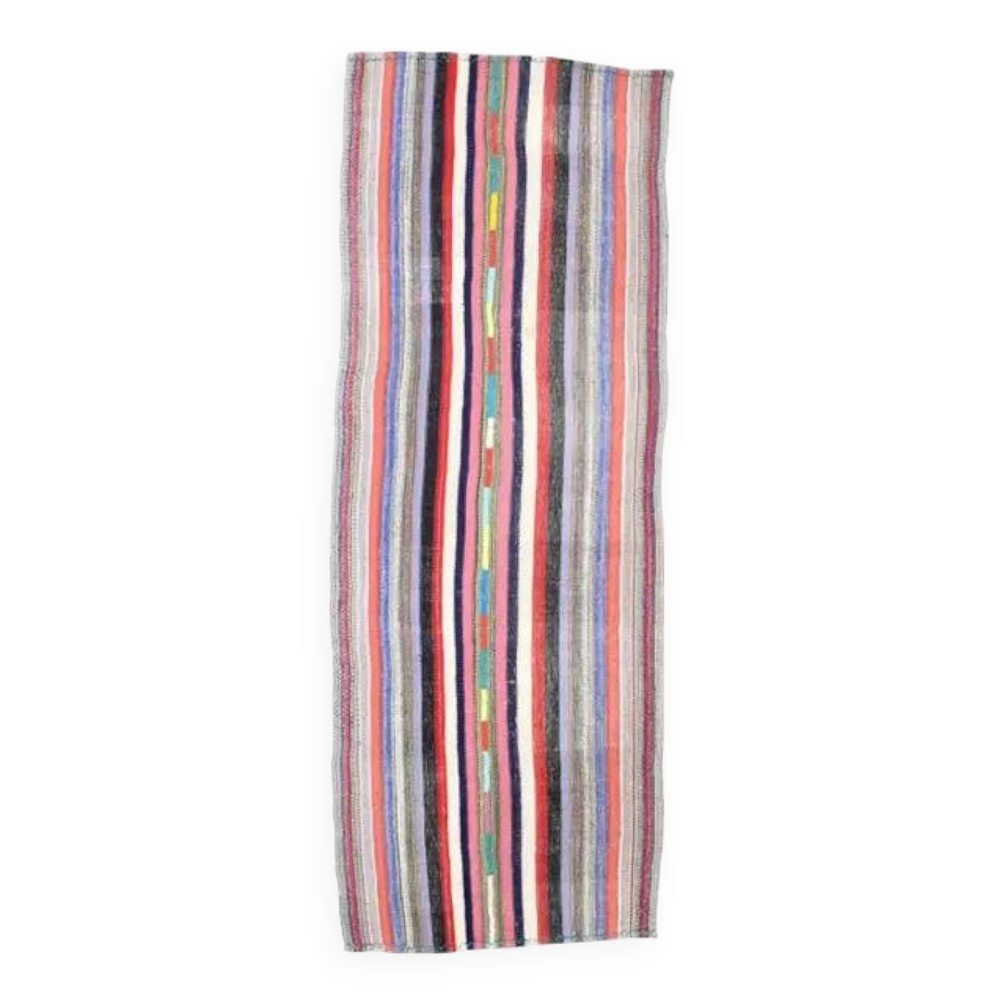 Tapis couloir vintage turc Oushak fait main en laine et coton rouge 95x252 cm des années 1970
