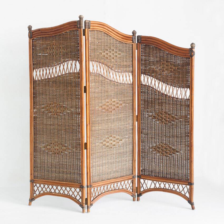 Vintage cane or rattan and wicker room divider. France, 1980s-90s