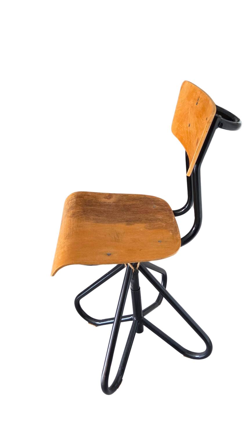 Vintage wooden and metal swivel workshop chair - Restoration project