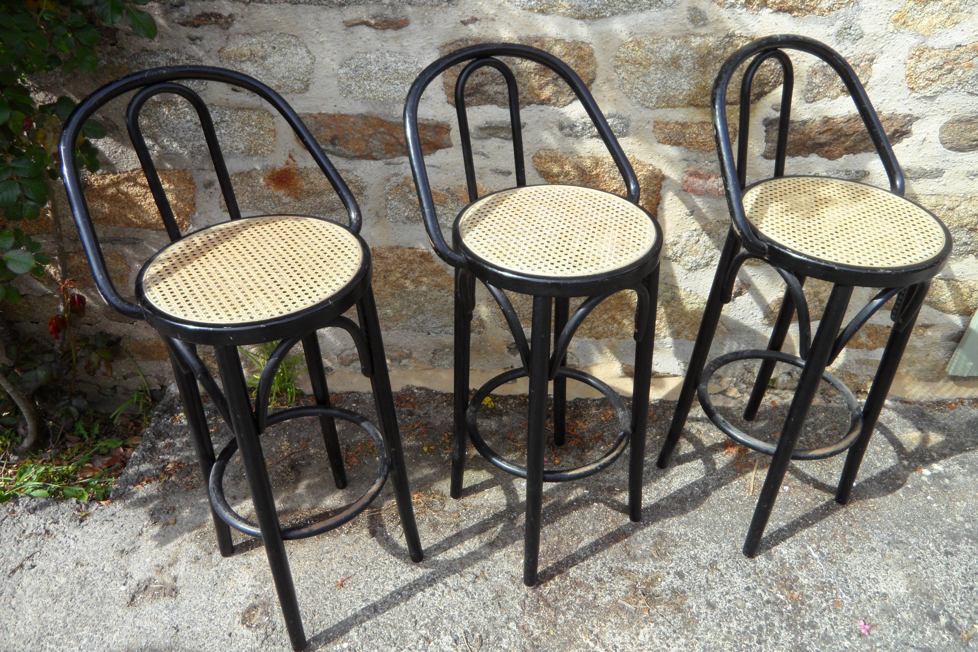 3 caned bar stools