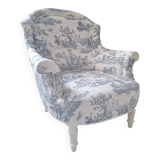 Fauteuil crapaud toile de Jouy bleu
