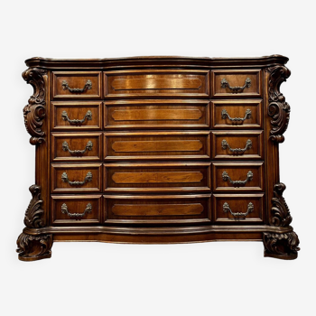 Curved Louis XV Baroque style chest of drawers in walnut circa 1950