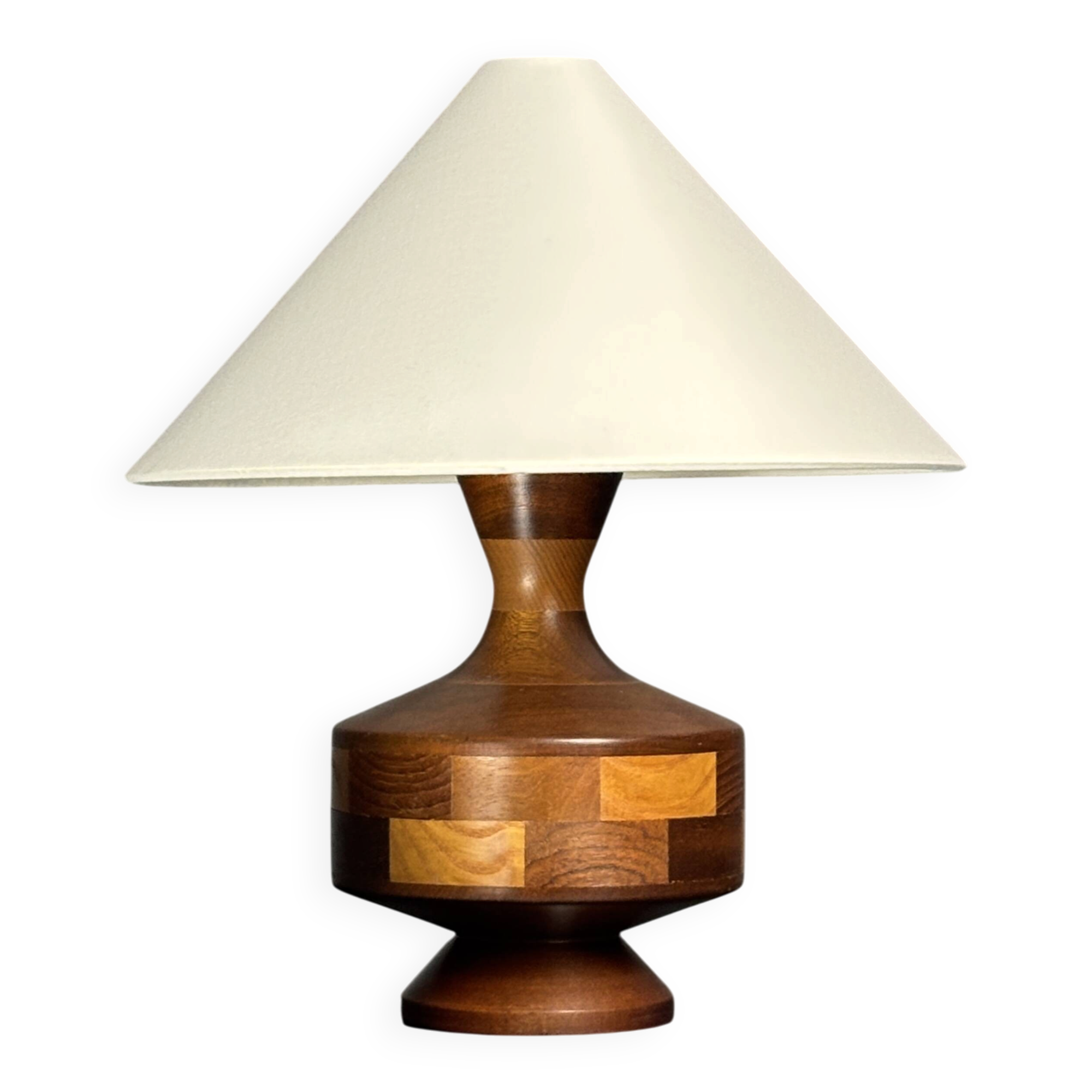Mid-Century Table Lamp with Geometric Wood Inlay, English, circa 1955–1965
