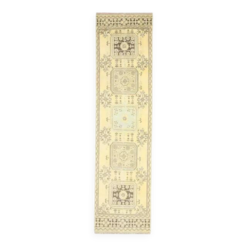 Tapis couloir en laine et coton fait main oushak turc des années 1970, 86x335.