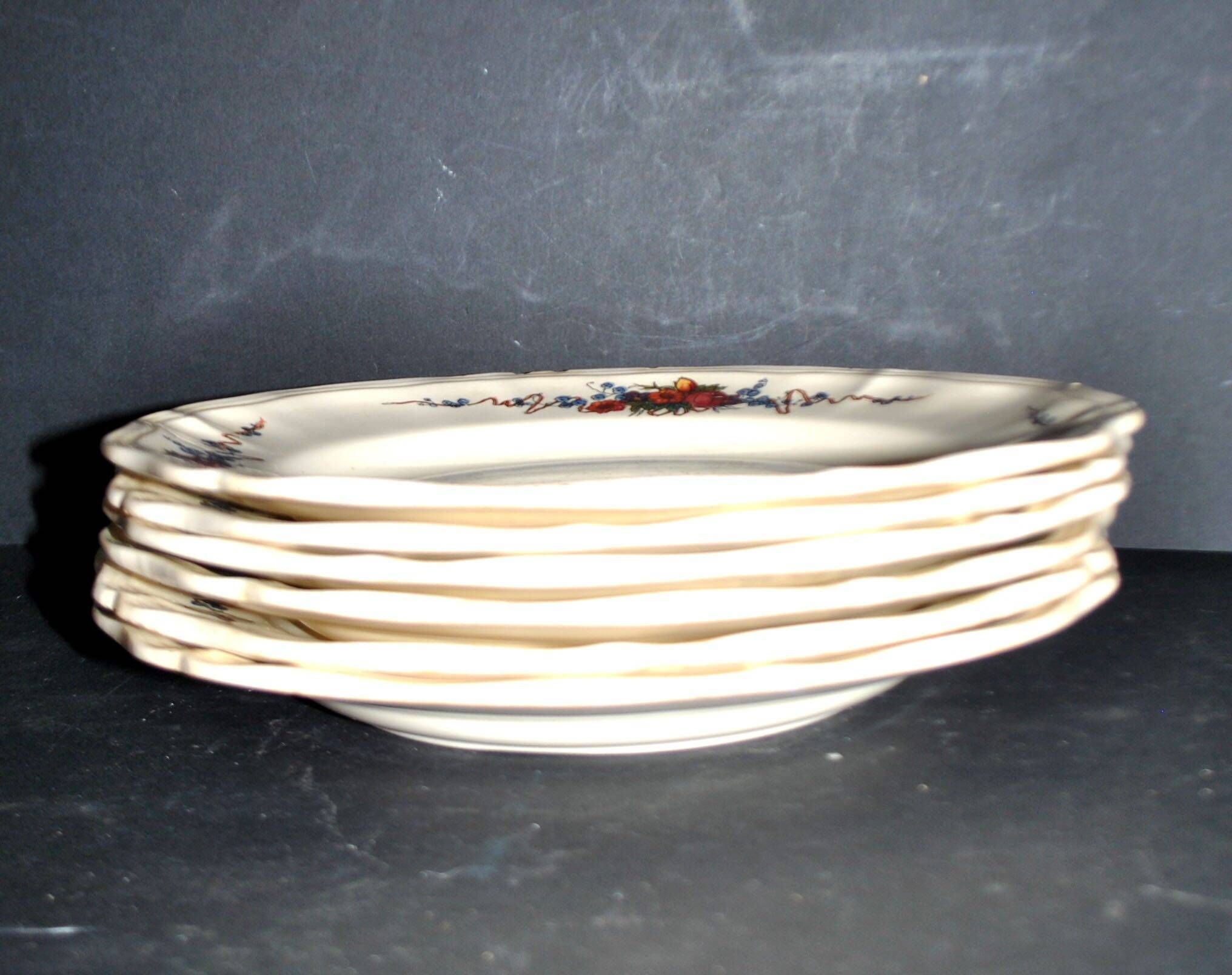 Sarreguemines set of 6 flat plates Obernai village Alsace by Loux