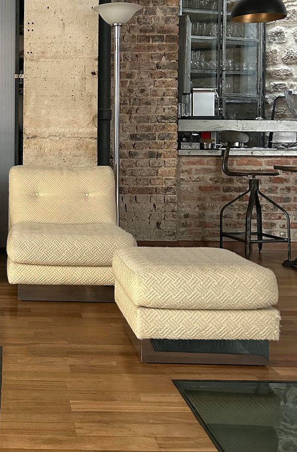 Vintage armchair and ottoman "California" Jacques Charpentier, "Flat" edition, France 1970