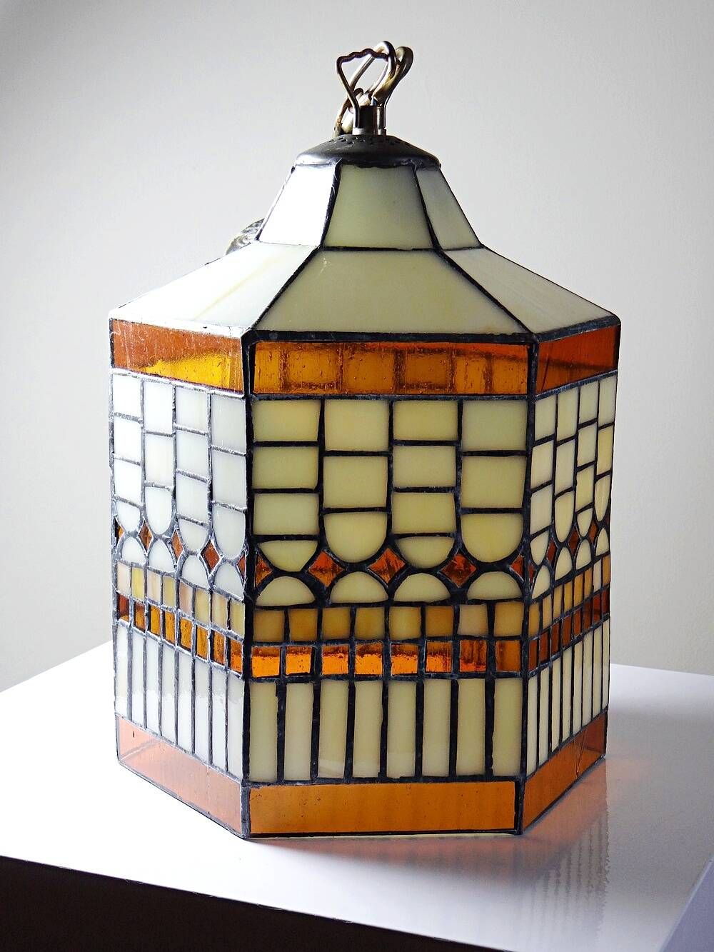Large vintage suspension Artistar in Tiffany stained glass style, circa 1998.