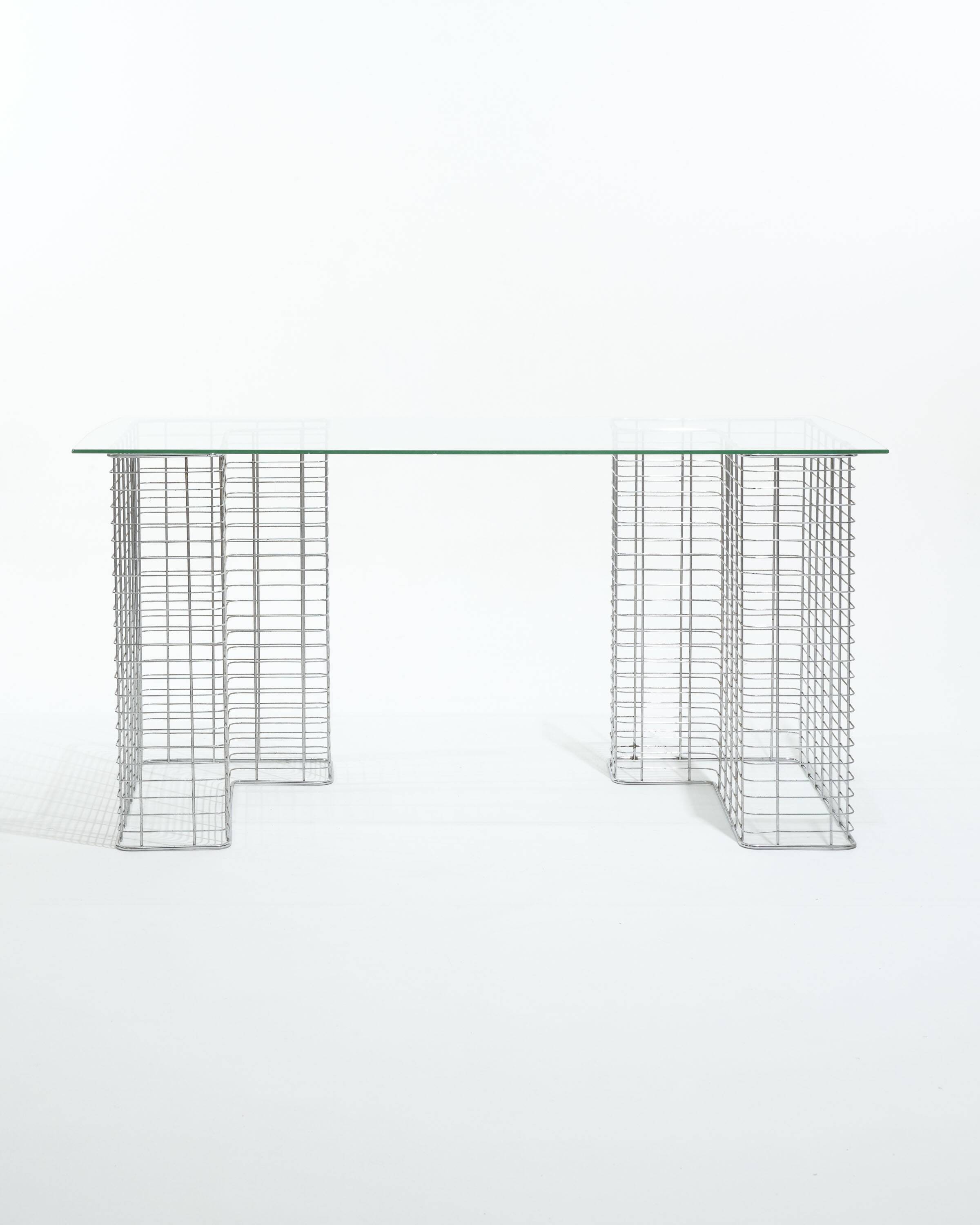 Wire glass and metal desk, terence conran, 1980s