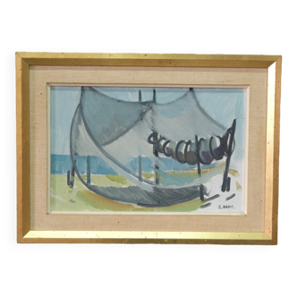 Gustav Arne, Swedish Modern Composition, 1960, Oil on Canvas, Framed