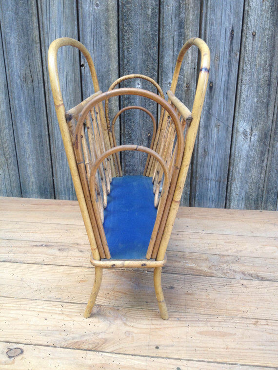 Vintage rattan bamboo magazine rack