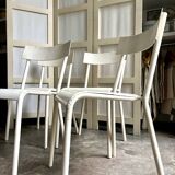 4 beige metal garden chairs