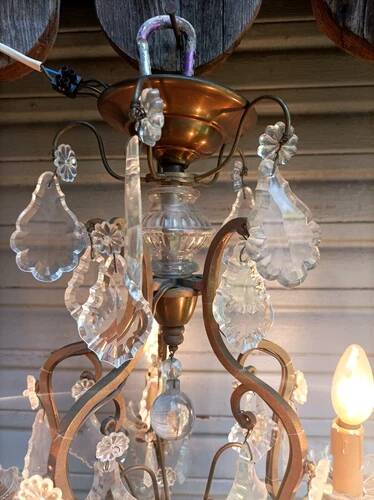 Rare antique brass and crystal cage chandelier with 5 lights from the 20th century - CONDITION OF THE MARKET GAU?