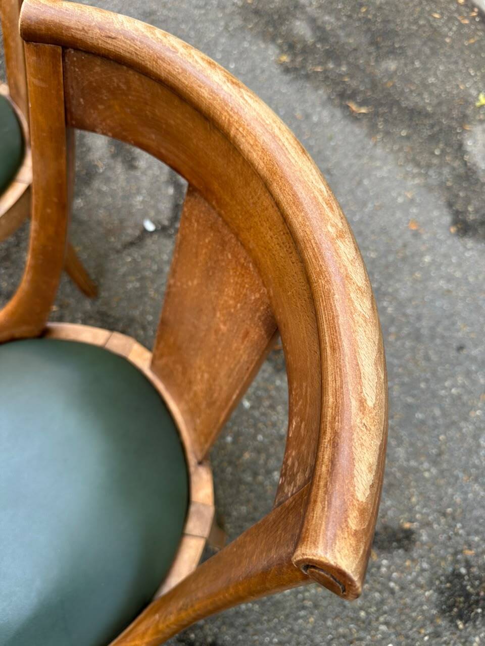4 gondola chairs, Charles X restoration, solid wood and green leather, 19th century.