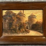 Oil painting on panel dated 1910 depicting the Château fort de Lassay