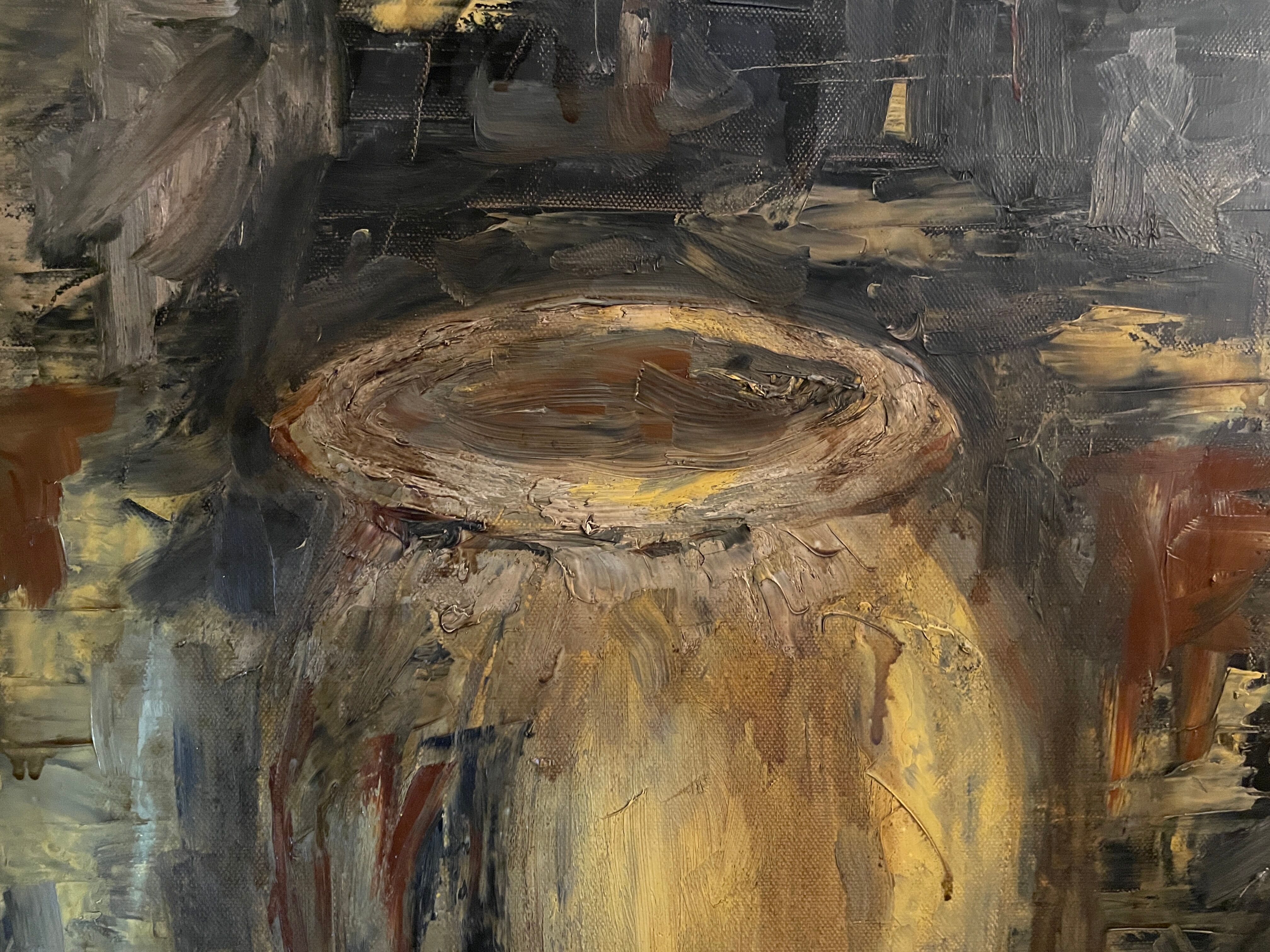 Huile sur toile nature morte jarre provençale