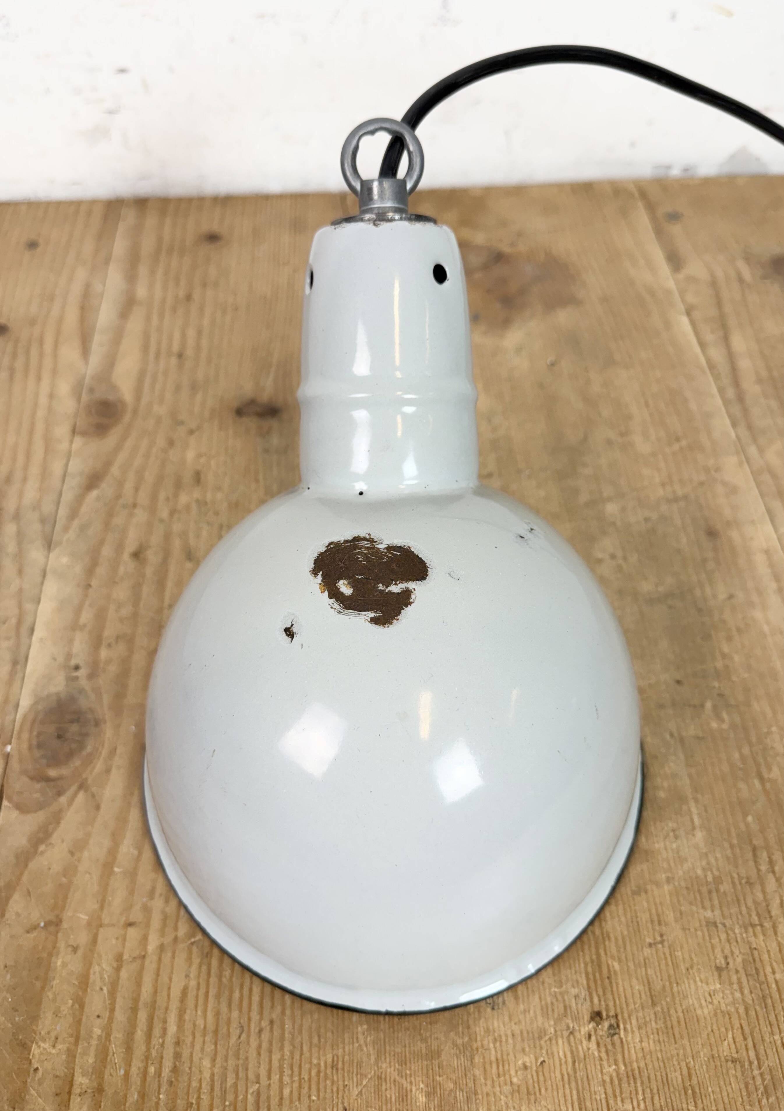 Industrial Grey Enamel Factory Pendant Lamp, 1960s