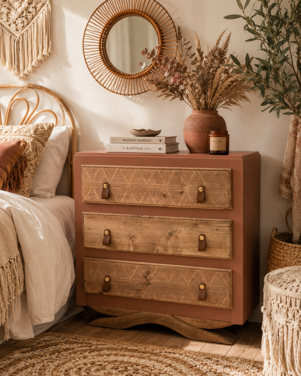 Commode Art Déco pied moustache / terracotta bohème