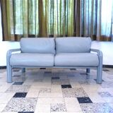 Two-Seater Leather and Steel Lounge Sofas by Gae Aulenti for Knoll International, 1970s, Set of 2