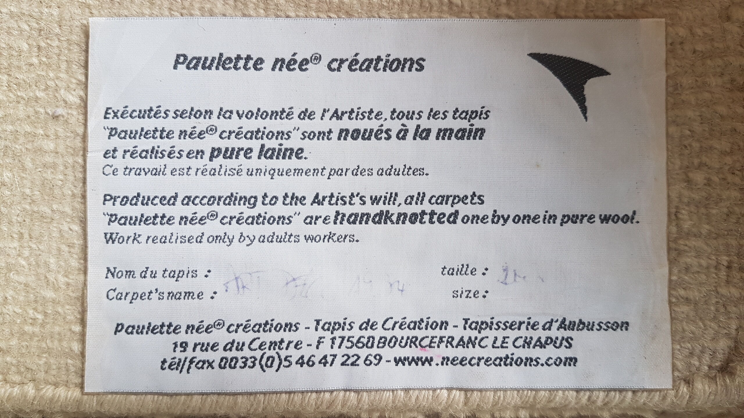 Wool carpet Paulette Née handmade 260 x 200