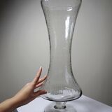 Very large engraved blown glass vase vintage 2000s antique style.