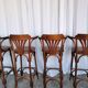 Set of 6 Vintage Bentwood Bar Stool Set: Brown Leather Seat, Nailhead Trim