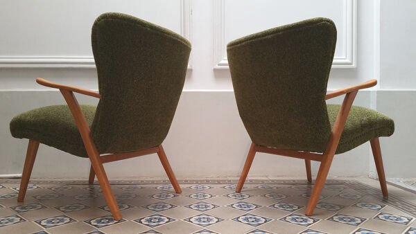 Paire de fauteuils WING Zig Zag cocktail vintage année 50 60