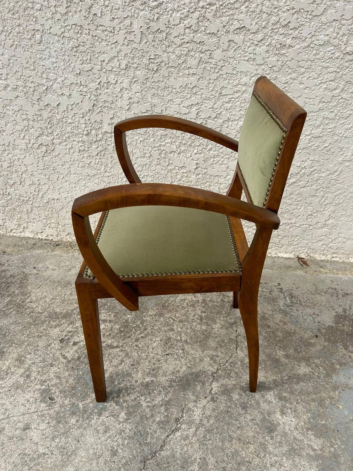 Pair of green velvet bridge armchairs