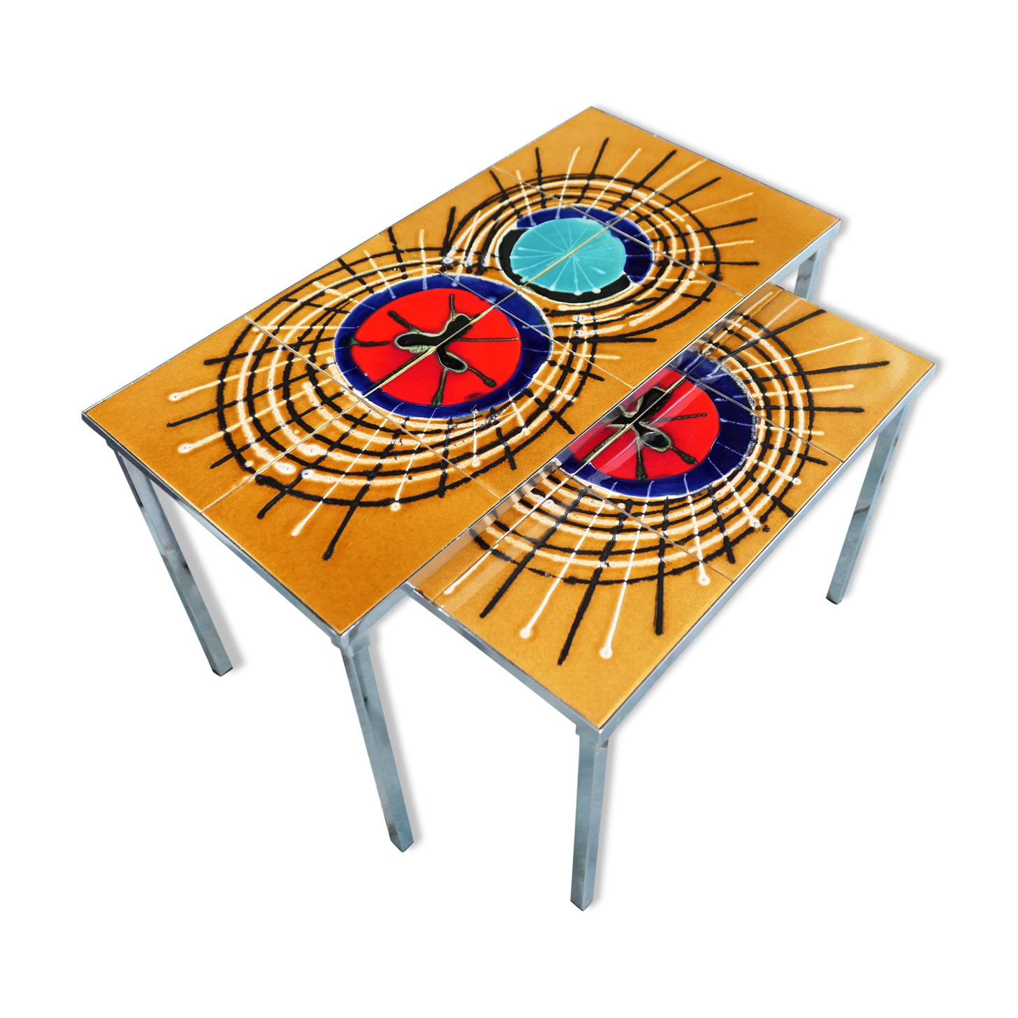 Set of 2 tables gigogne 60's ceramic fat lava