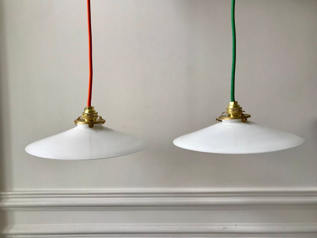 Hanging lamp in opaline smooth orange thread early twentieth century