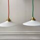 Hanging lamp in opaline smooth orange thread early twentieth century