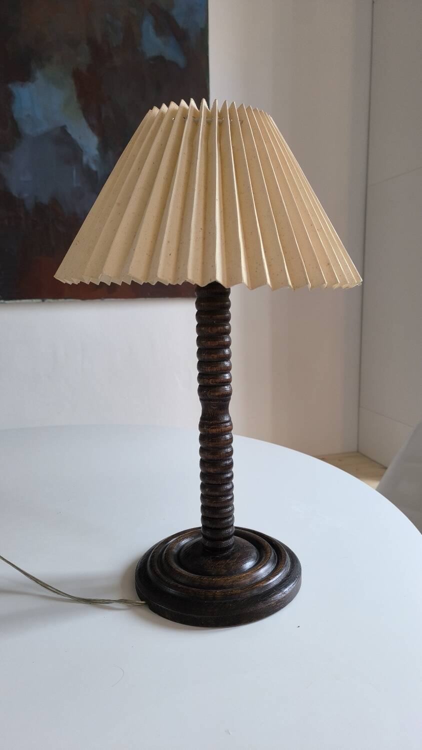 1950s turned wooden lamp