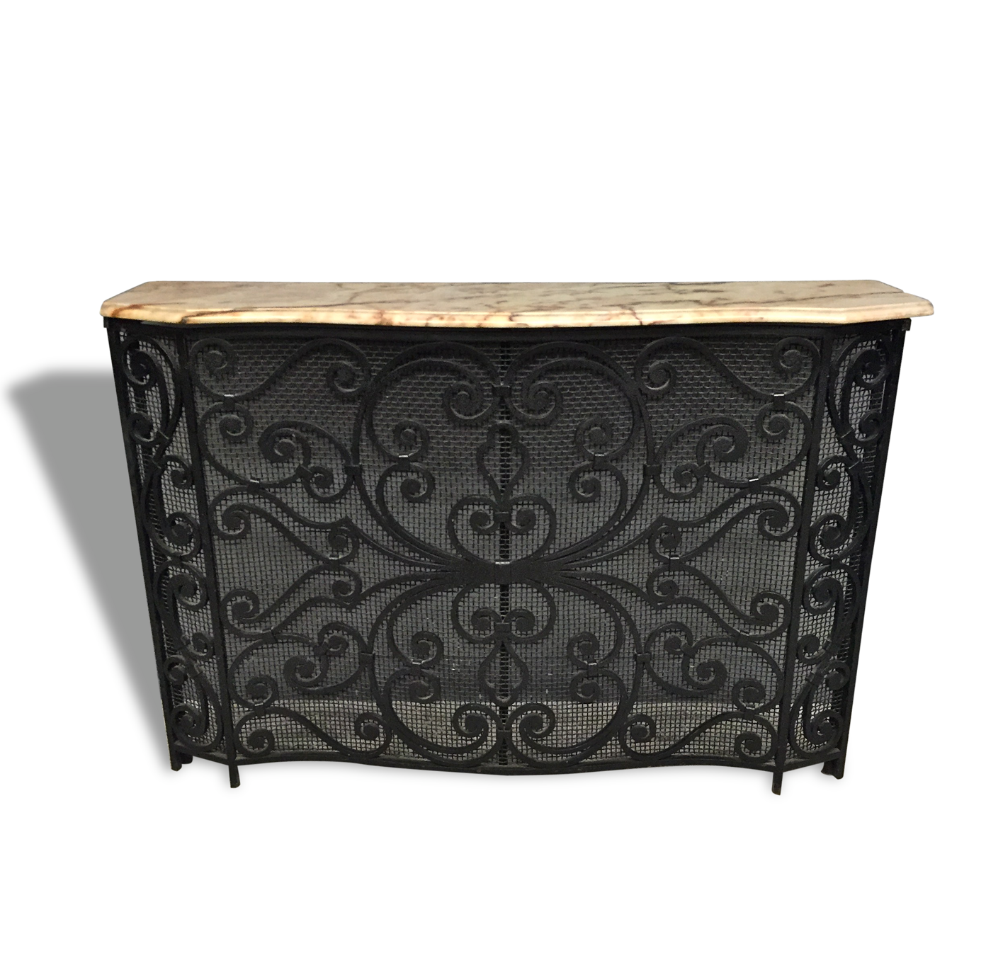 Console Cache radiateur en fer forg et marbre 1940 Console Cache radiateur en fer forg et marbre 1940