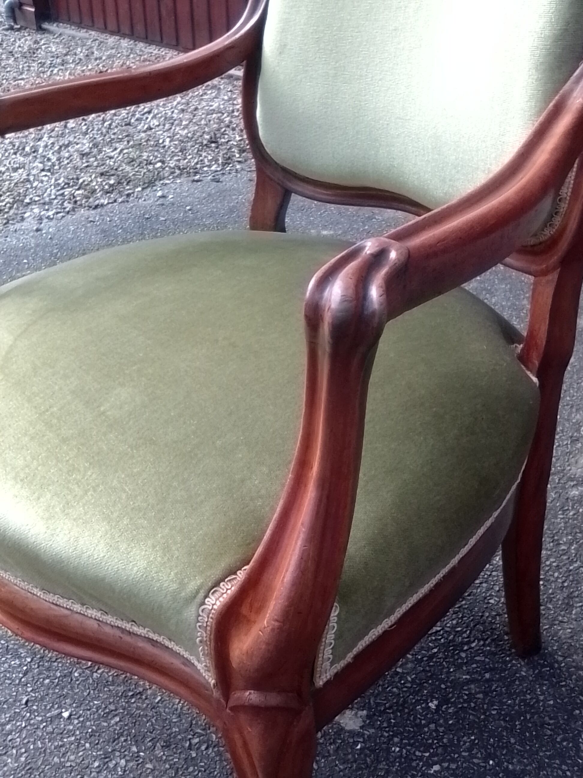 Louis Philippe style armchair velour green