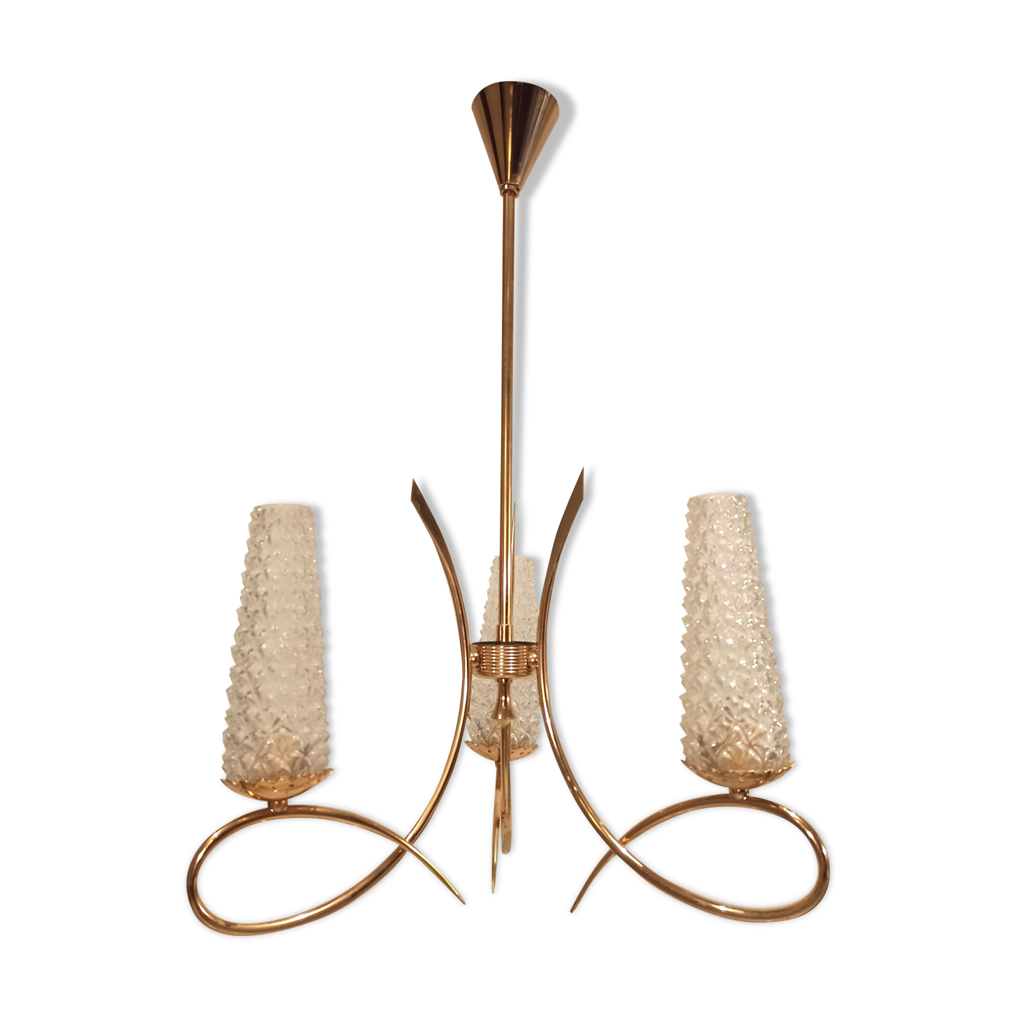 Chandelier suspension vintage tulips molded glass golden support