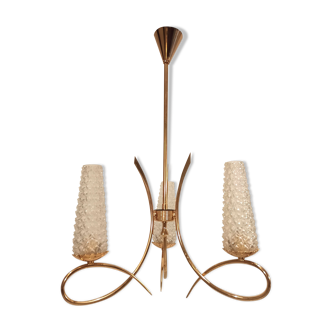 Chandelier suspension vintage tulips molded glass golden support