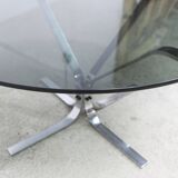 Table basse ronde 1970 space age verre fumé