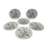 Six flat plates porcelain Bernardaud Limoges model Alcée floral decoration