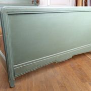 Art Nouveau bed in carved and painted wood, Poppies, Circa 1900