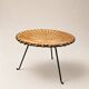 Small vintage tripod stool in woven rattan and black metal, dating from the 1970s.