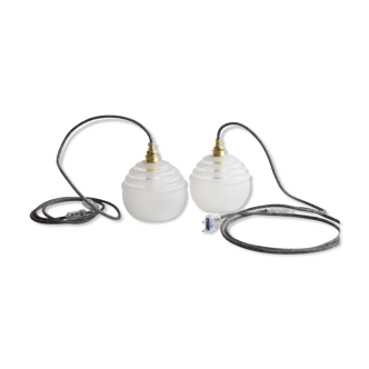 Pair of frosted glass hand lamps